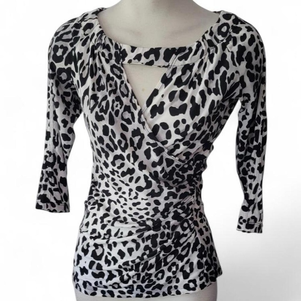 Cache Black and White Animal Print Blouse